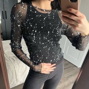 Star Print Mesh Top